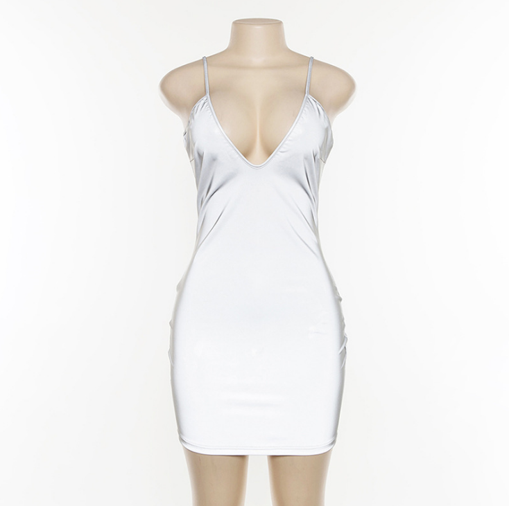 Women Slim V-Neck Backless Package Hip Dress