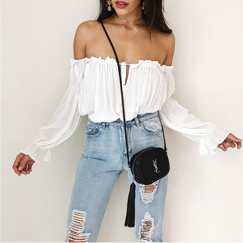 White One-Shoulder Ruffled Top