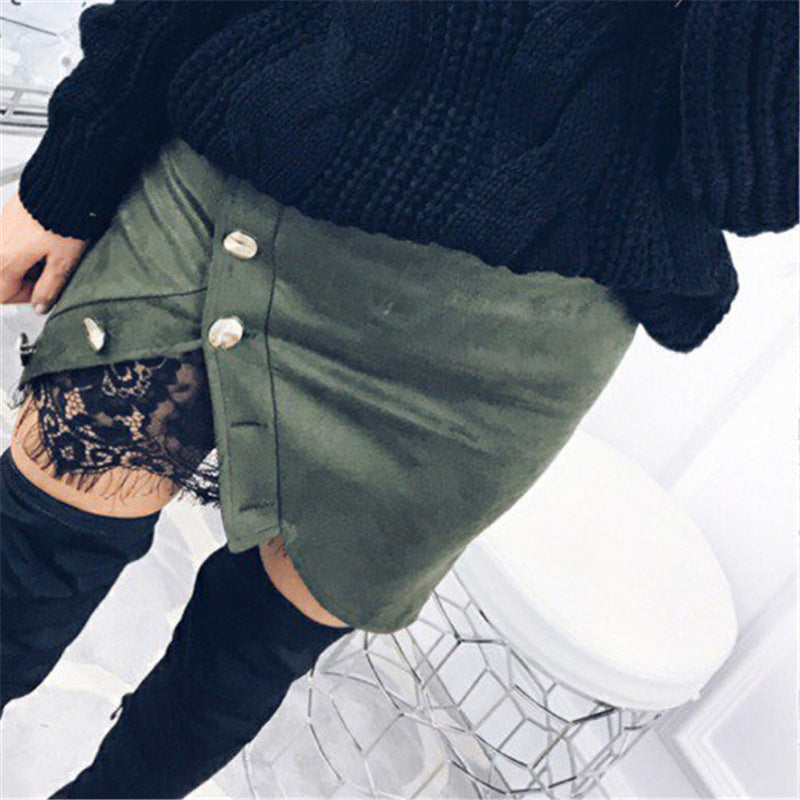 Women Solid Color Lace Package Hip Skirts