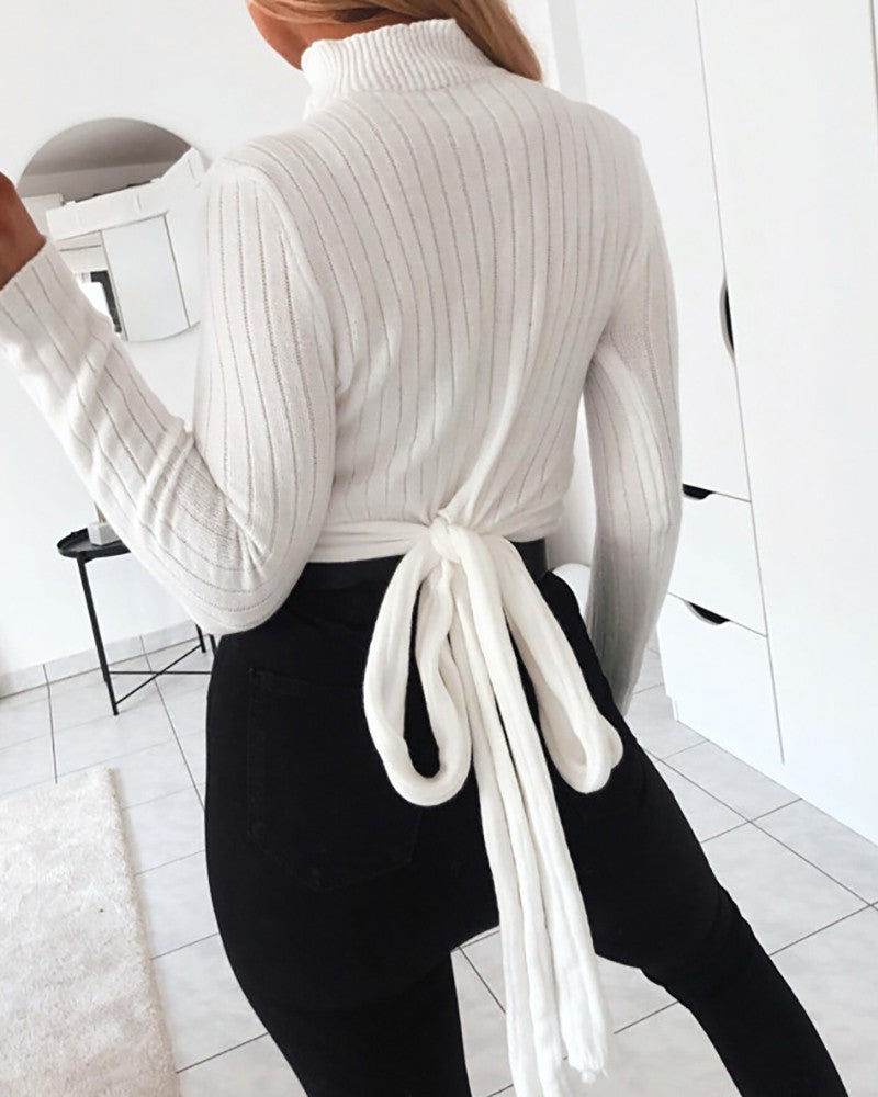 Sexy Long Sleeve High Neck Slim Top