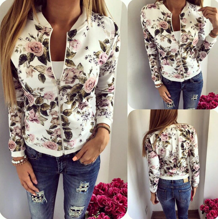 Leisure long-sleeved printed zipper jacket