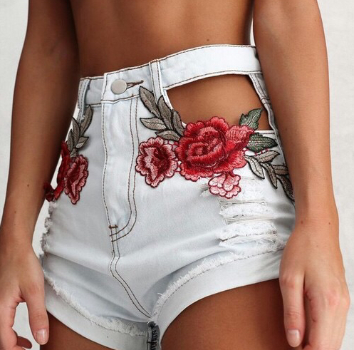 Sexy Embroidered Denim Shorts