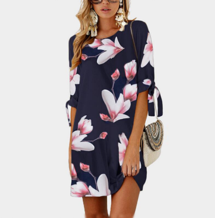 Fashion Print Round Neck Princess Dress