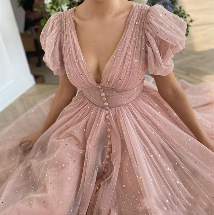 V-Neck Women'S Solid Color Short Sleeve High Waist Dress