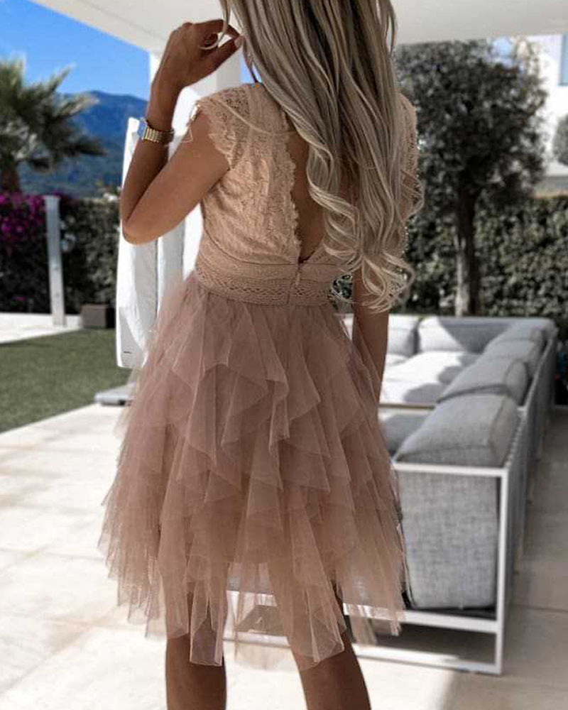 Temperament Sexy V-Neck Lace Sleeveless Dress