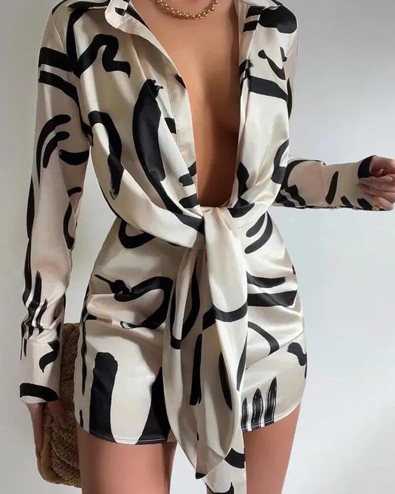 Fashion Sexy Long Sleeve Print Dress