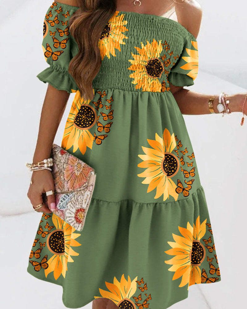 One-Shoulder Women Print Sleeveless Dress