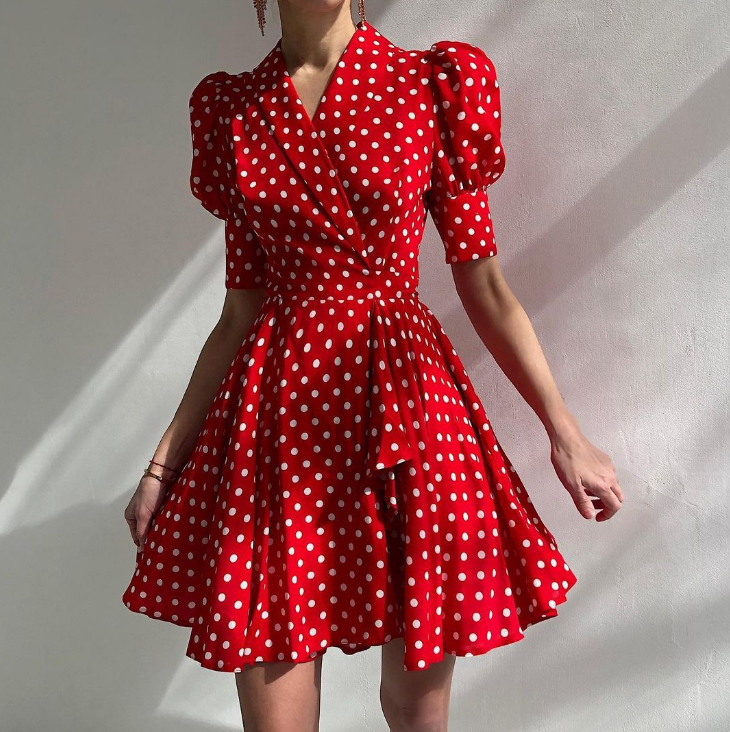 High Waist V-Neck Short Sleeve Temperament Dress