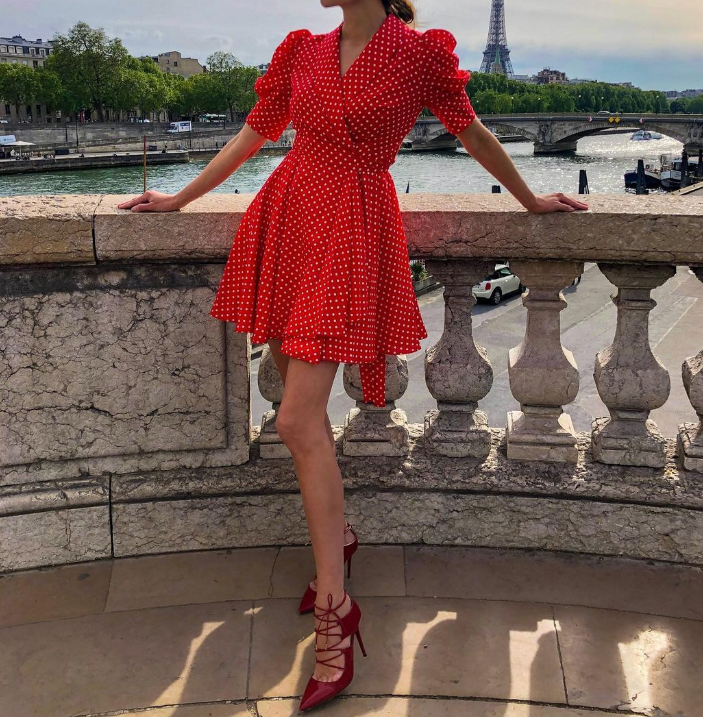 High Waist V-Neck Short Sleeve Temperament Dress