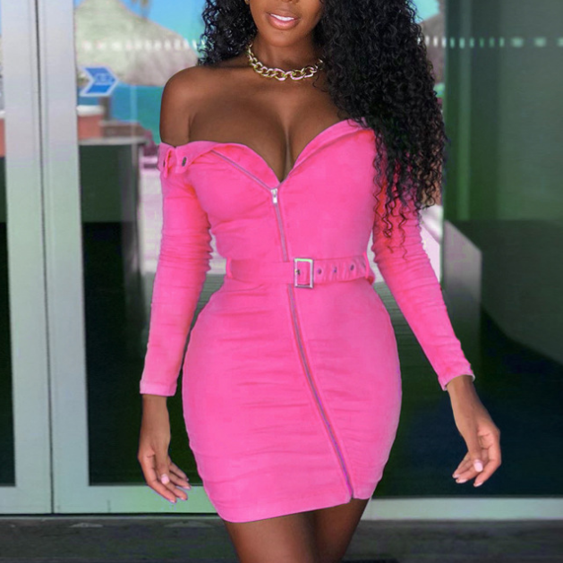 Sweet Long-Sleeved Off-The-Shoulder Strapless Zipper Dress