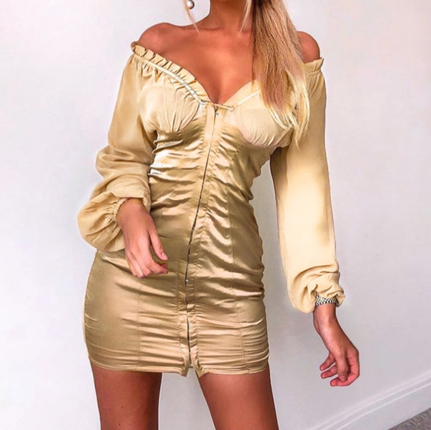 V-Neck Women'S Stitching Bag Hip Long Sleeve Dress