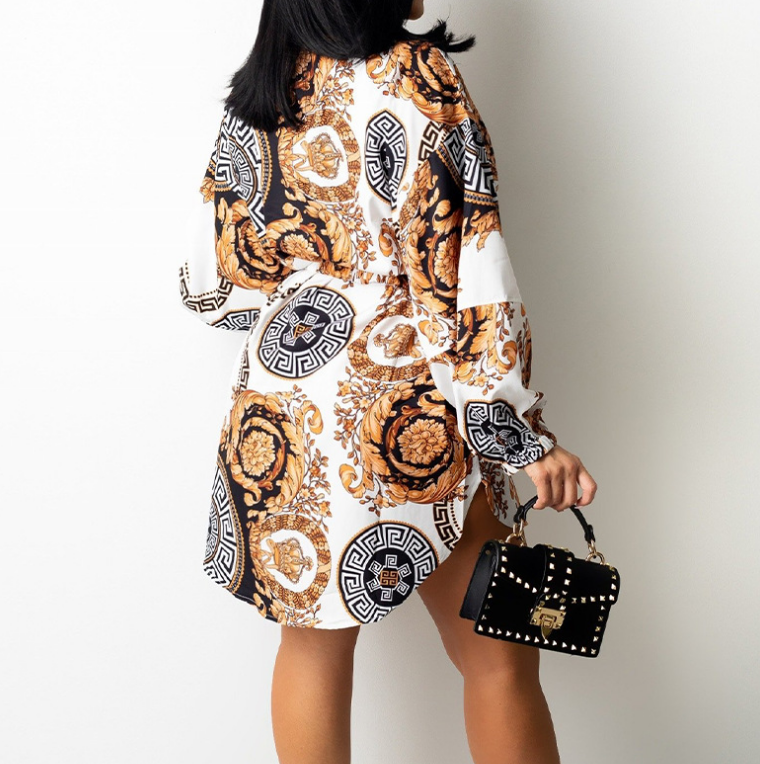 Women's Printed Long Sleeve Dress