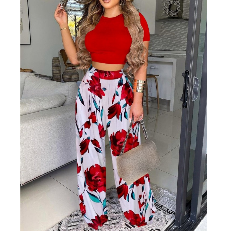 Design Women'S Short Sleeve Print Two-Piece Vest