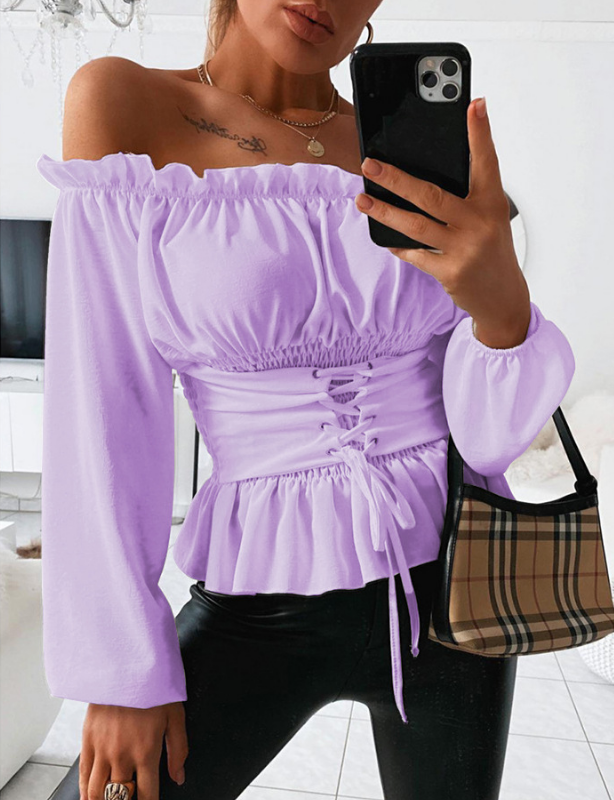 Chiffon Long Sleeve White One-Shoulder Top