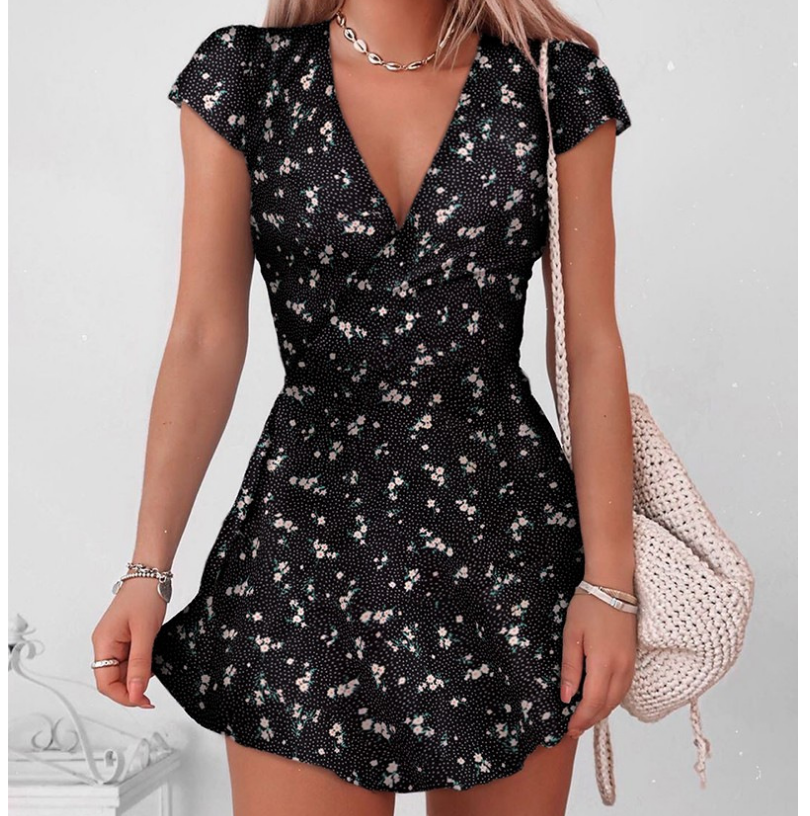 V-Neck Sweet High Waist Floral Dress