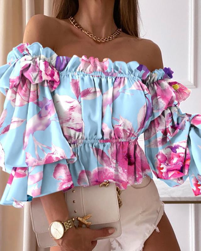 One-Line Collar Sexy Fashion Long Sleeve Shirt