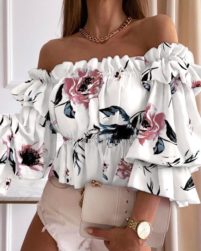 One-Line Collar Sexy Fashion Long Sleeve Shirt