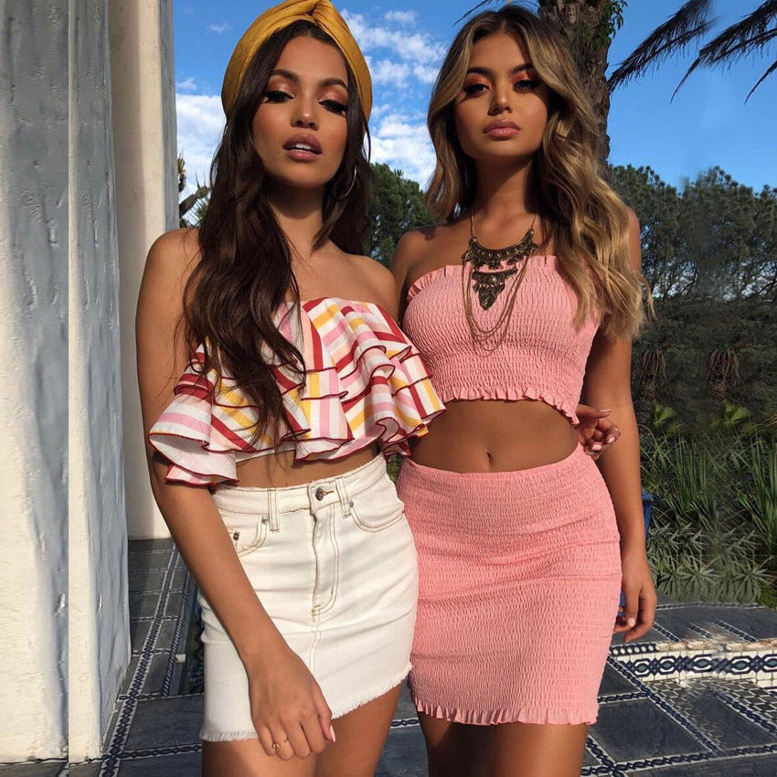 Winter Women's Fashion Hot Sale Crop Top Bra Skirt