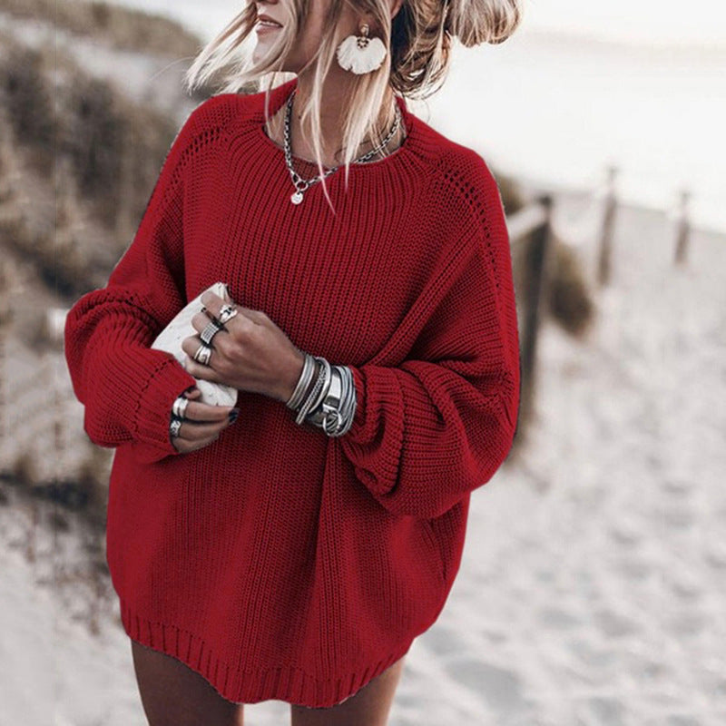 Women'S Knitted Solid Color Loose Sweater