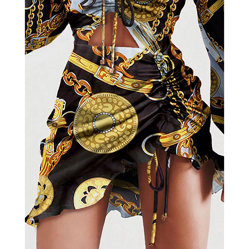 Women's Leopard Print Long Sleeve Sexy V-Neck Dress