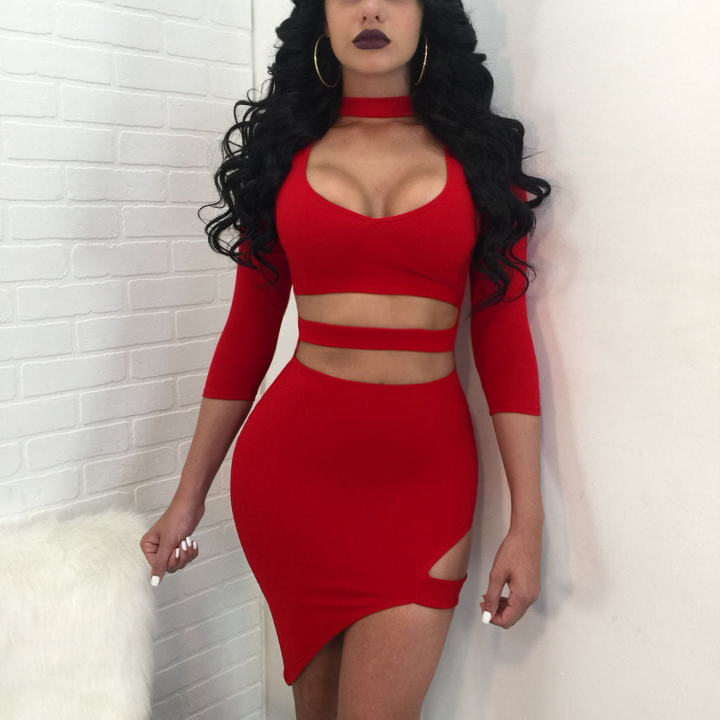 Deep V-Neck Fashion Sexy Package Hip Dress