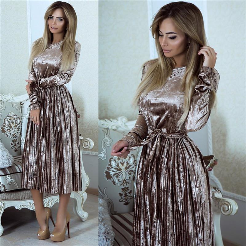 Women'S Solid Color Round Neck Long Sleeve Dress