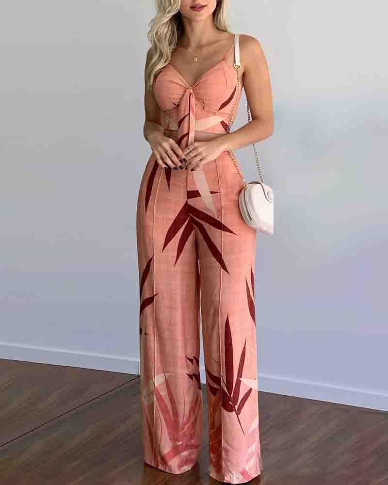 Sexy Sleeveless Sling Print Two-piece Set