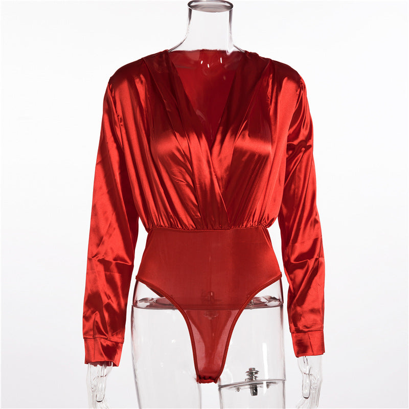 Sexy Long-Sleeved Solid Color V-Neck Shirt