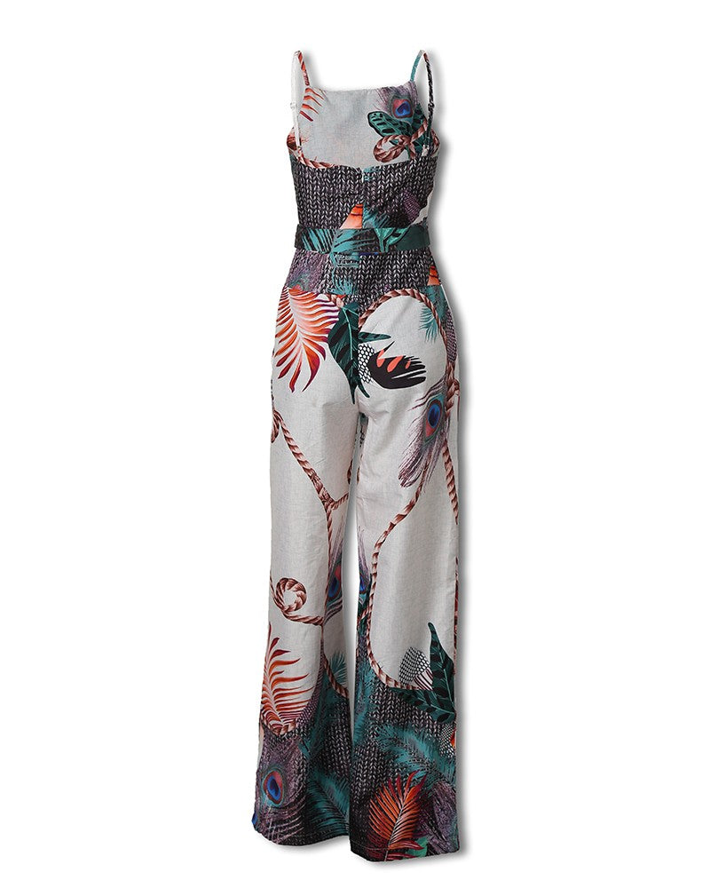 Sling Zipper Sleeveless Printed Jumpsuit