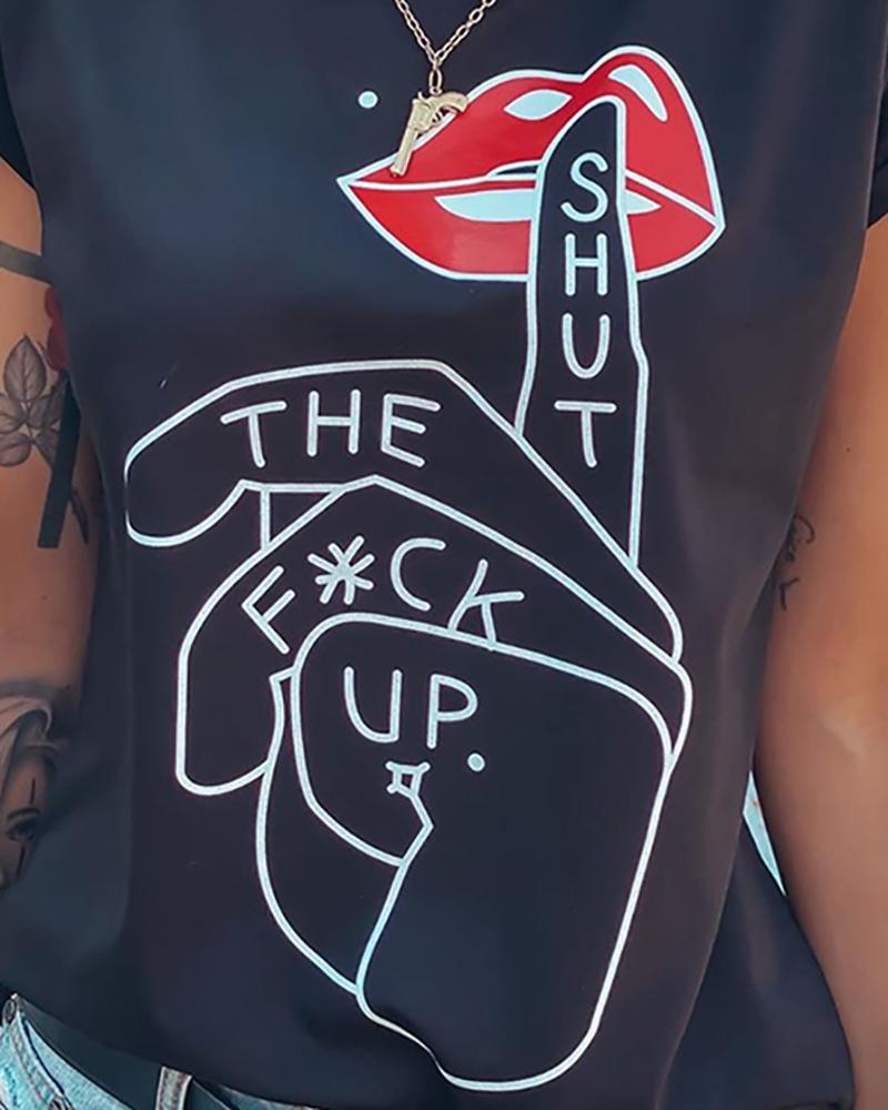 Round Neck Casual Fashion Letter Printed Shirt