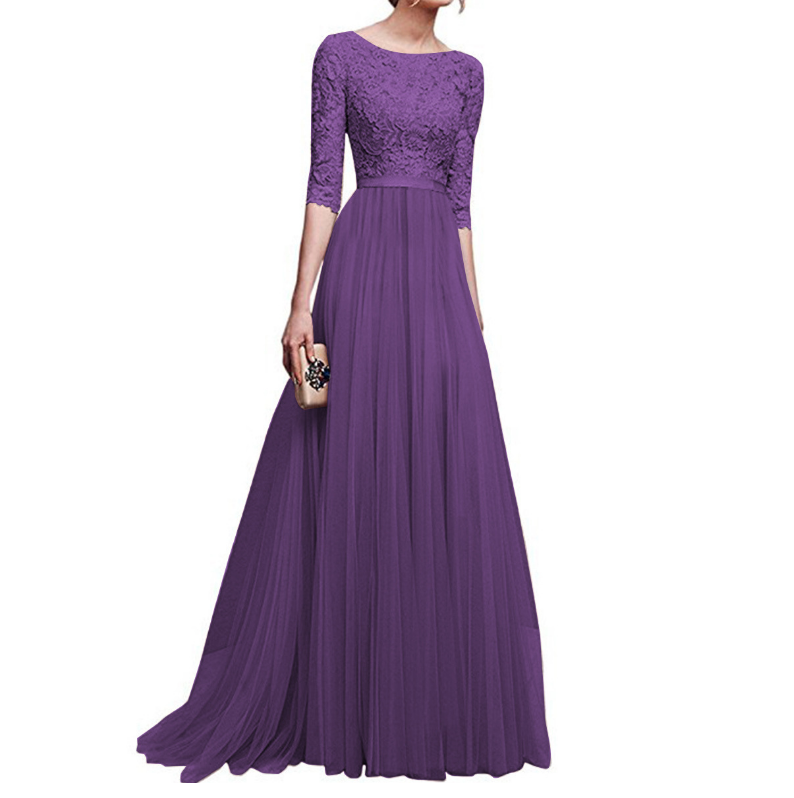 Fashion Half Sleeve Long Lace Dress