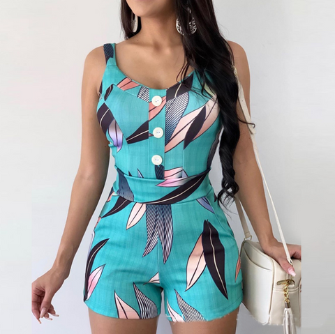 Casual Short Sleeve Printed Jumpsuit