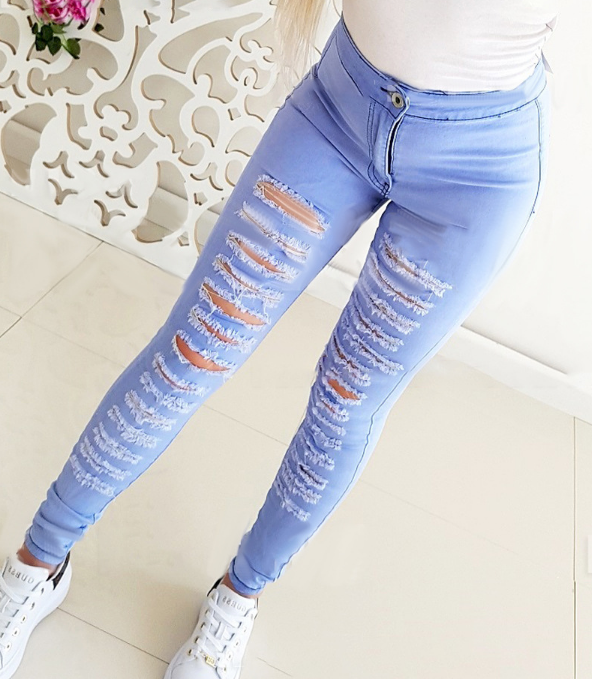 Women'S Blue Fashion Ripped Denim Pants
