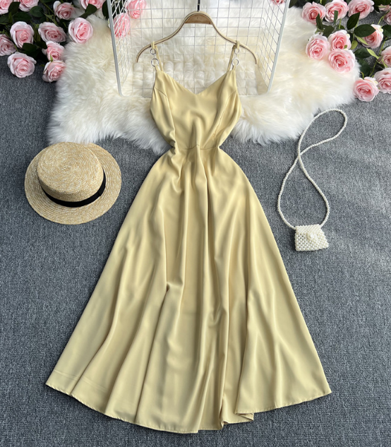 Solid Color Sexy Temperament Backless Sling Dress