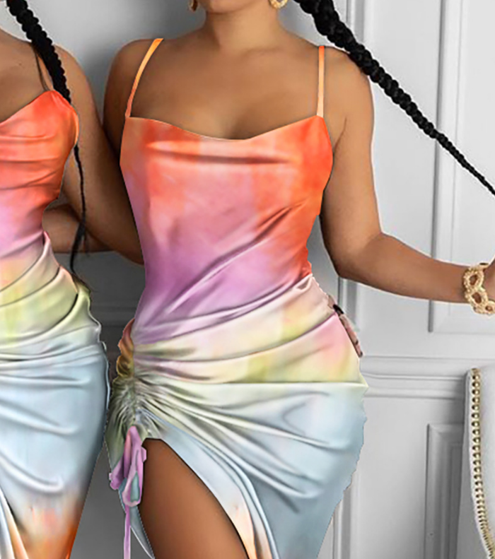 Sexy Printed Sling Sleeveless High Waist Dress