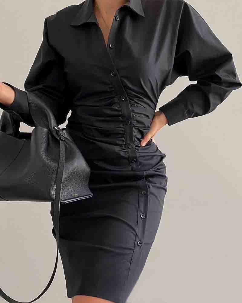 Solid Color Slim Long Sleeve Dress