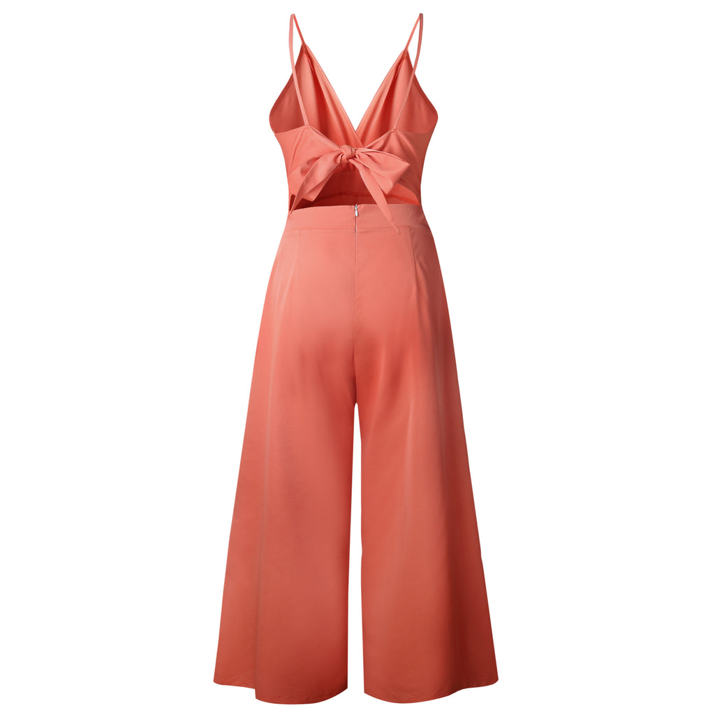Fashion Sling Sexy V-Neck Backless Bowknot Jumpsuit