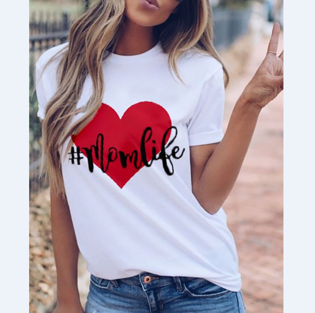 Short Sleeve Women'S Round Neck Letter Printed T-Shirt