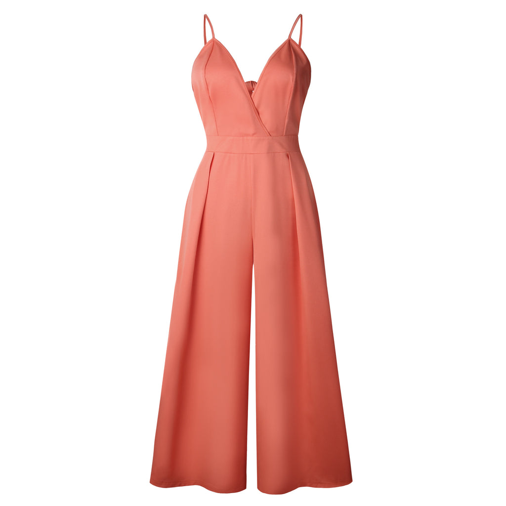 Fashion Sling Sexy V-Neck Backless Bowknot Jumpsuit