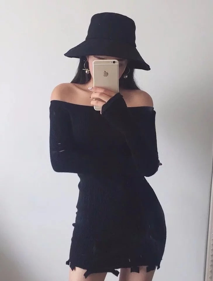Women's Long Sleeve Knit Bag Hip Dress