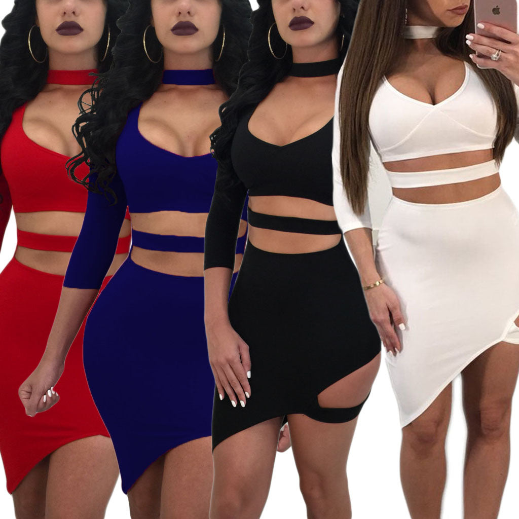 Deep V-Neck Fashion Sexy Package Hip Dress