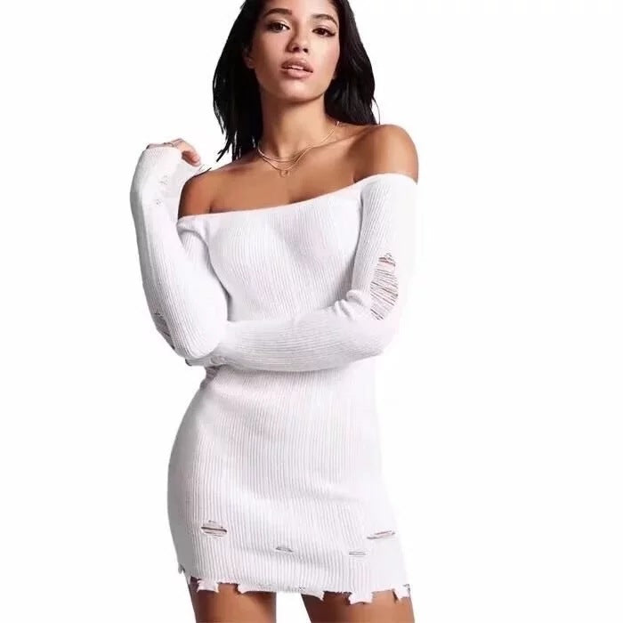 Women's Long Sleeve Knit Bag Hip Dress