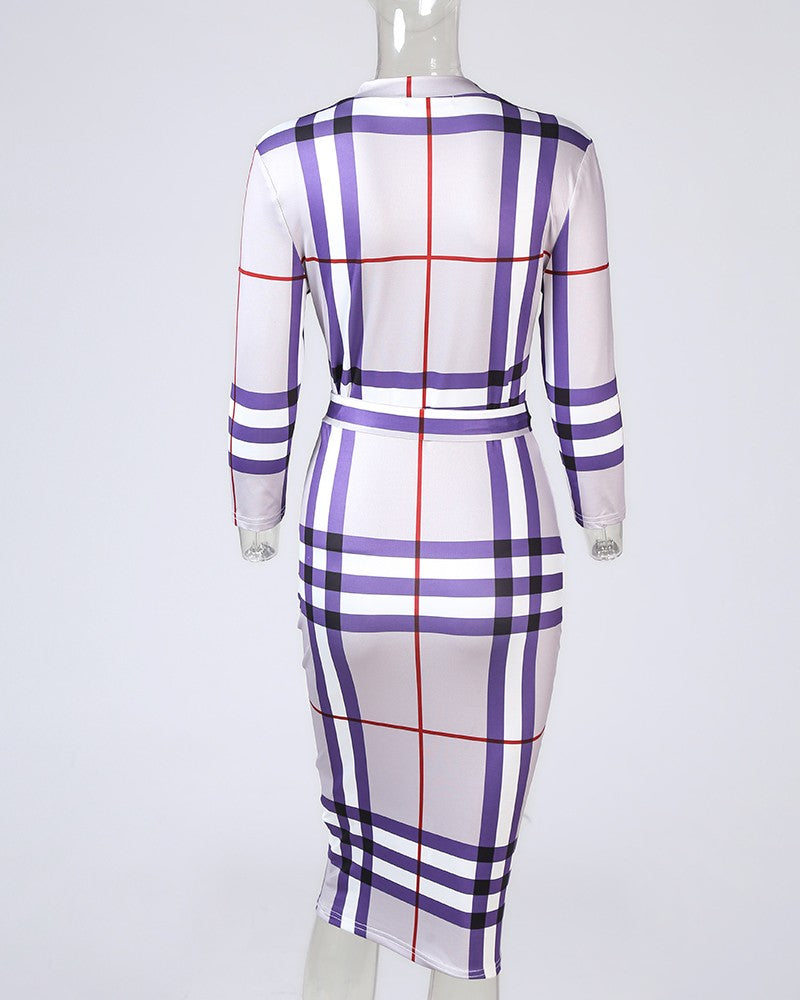 Long Sleeve Sexy Check Dress