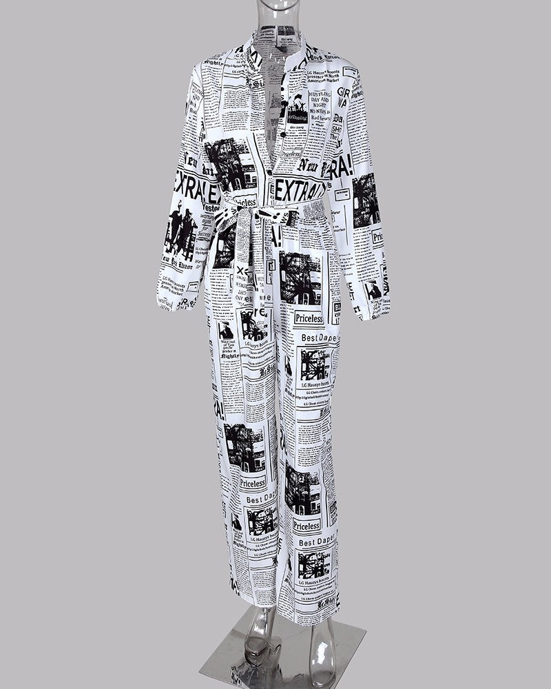 Sexy Long Sleeve Letter Print Jumpsuit