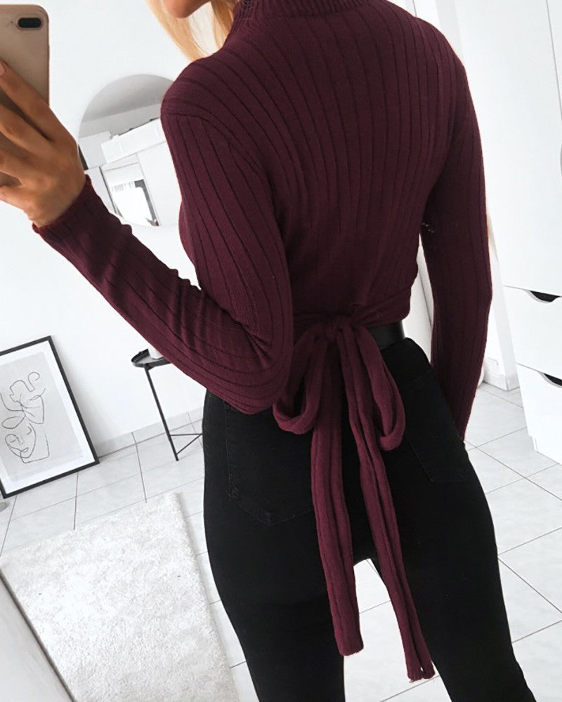 Sexy Long Sleeve High Neck Slim Top