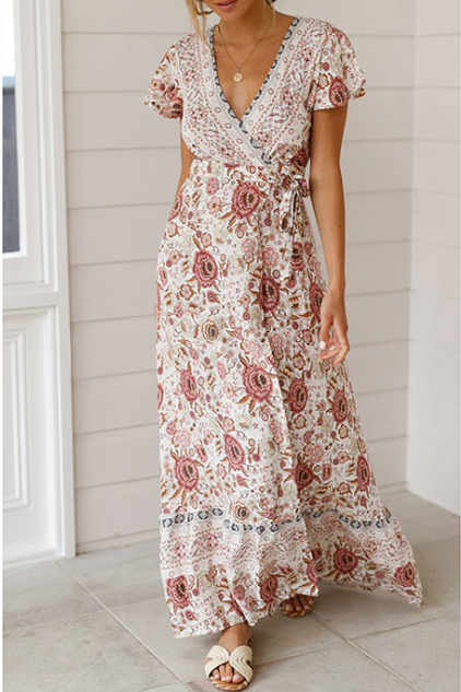 V-Neck Women's Boho Long Dresses