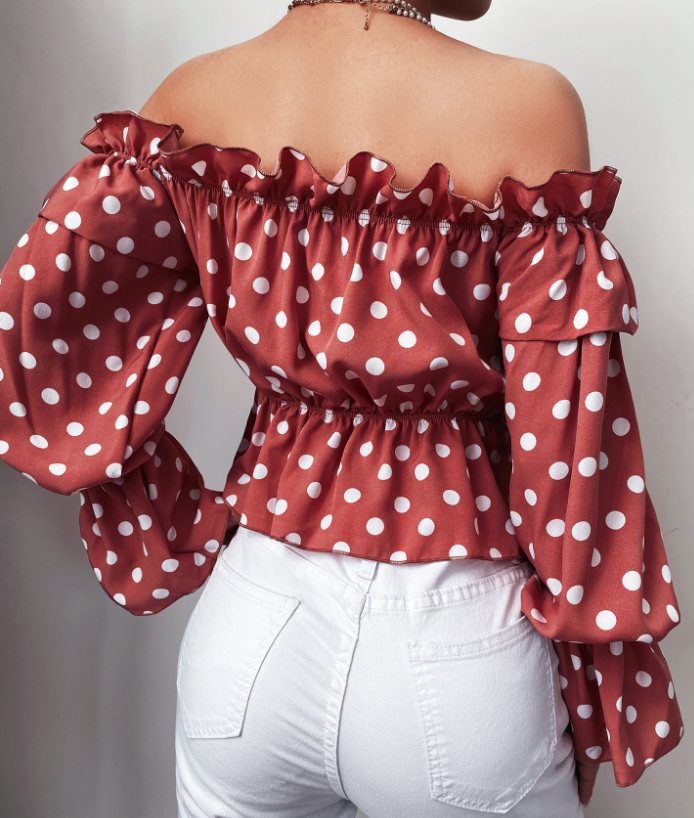 Women'S Pink One-Shoulder Long-Sleeved Chiffon Top