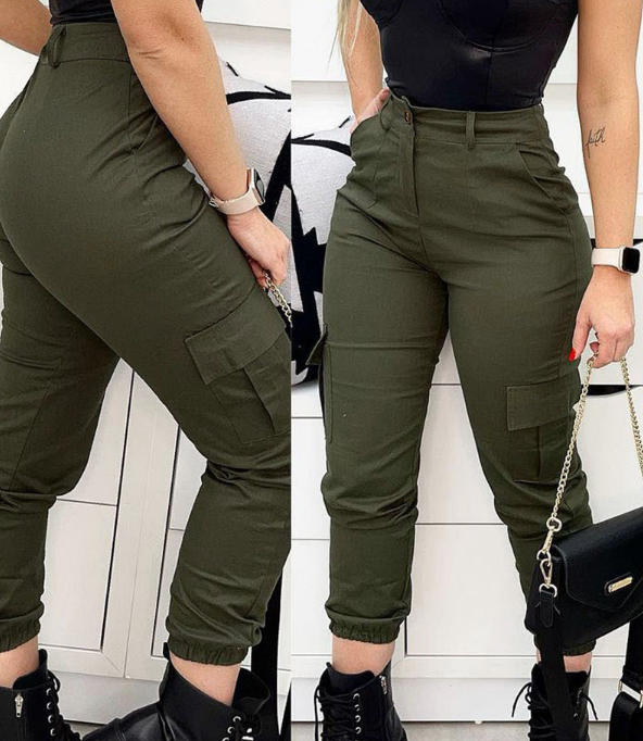 Casual Army Green Slim Long Pants