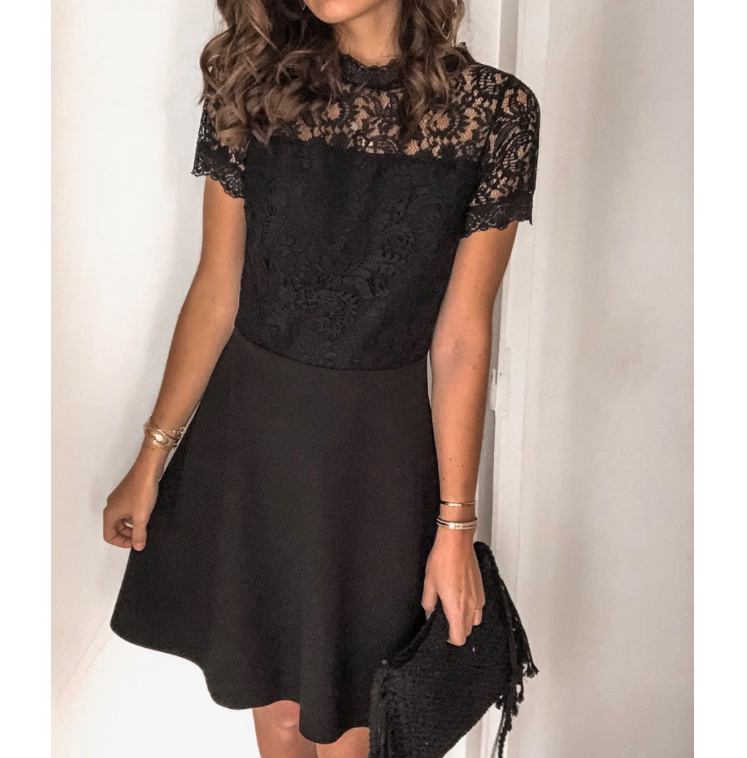 Round Neck Women's Sexy Short Sleeve Lace Princess Dress