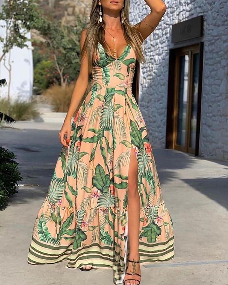 V-neck Printed Casual Sling Sleeveless Dress